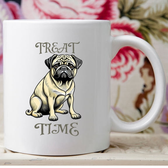 Cute Pug Treat Time Mug, Funny Pet Lover Coffee Cup, Adorable Pug Gift