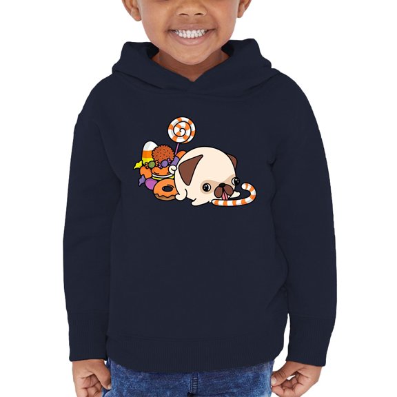 Cute Pug W Candies Hoodie Toddler - Toddler Hoodie, Navy