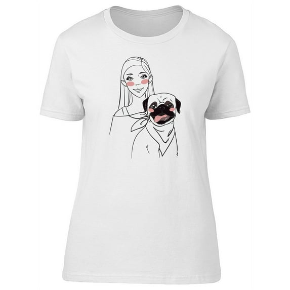 Cute Pug With Girl T-Shirt Women -Image by Shutterstock, Female Medium