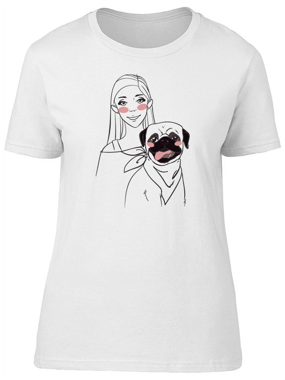 Cute Pug With Girl T-Shirt Women -Image by Shutterstock, Female Medium