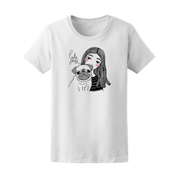 Cute Pug With Girl Tee Women's -Image by Shutterstock