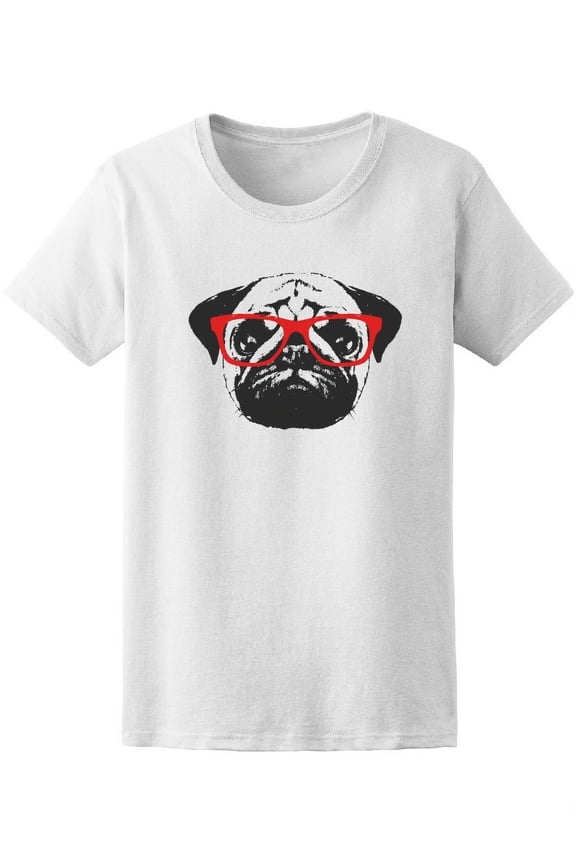 Cute Pug With Hipster Glasses T-Shirt Women -Image by Shutterstock, Female x-Large