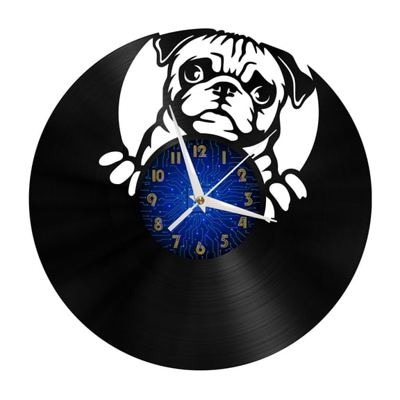 Cute Pug dog Vinyl Record Wall Clock for Kitchen Wall Decor Wall Art Gift for Lover Gift Idea for a Best Friend(B)