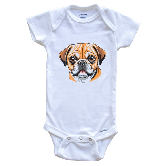 Cute Puggle Dog Breed Baby Bodysuit, 6-9 months white