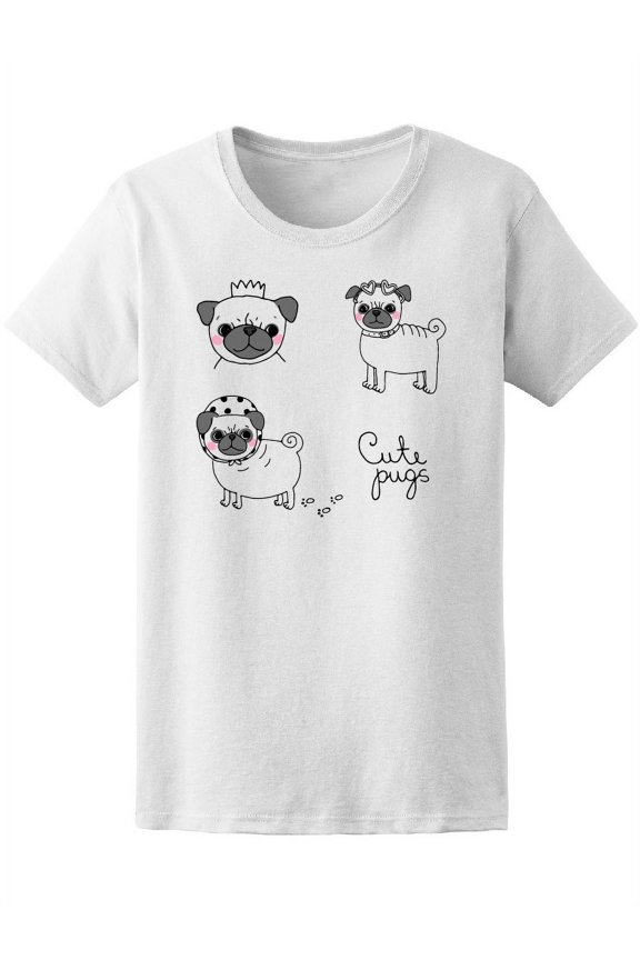 Cute Pugs Dogs Hand Drawing Tee Women's -Image by Shutterstock