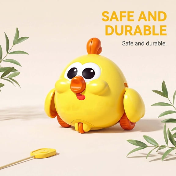 Cute Pull Along Chick Toy for Toddlers 4 Inch, Yellow Interactive Pull Toy with Wheels, Safe Plastic Crawling Walking Toy Early Educational Gift