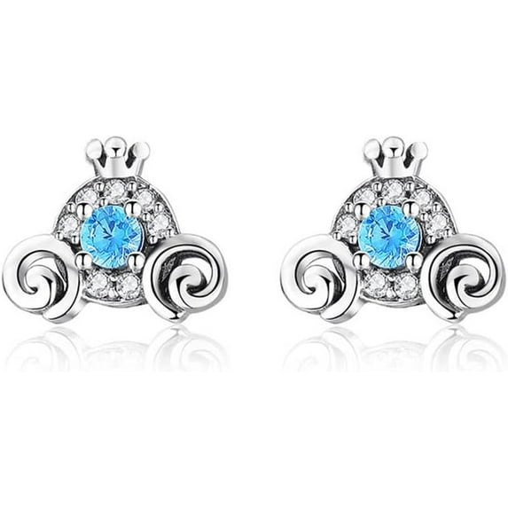 Cute Pumpkin Carriage Stud Earrings for Women 925 Sterling Silver Cubic Zirconia Vintage Lucky Princess Tiny Small Studs Cartilage Hypoallergenic Holiday Birthday Halloween Jewelry Dainty Gifts