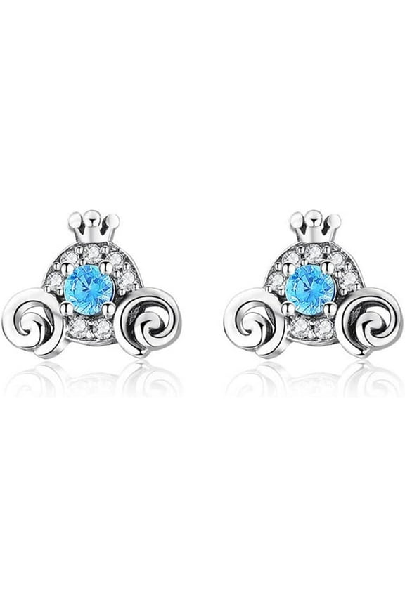 Cute Pumpkin Carriage Stud Earrings for Women 925 Sterling Silver Cubic Zirconia Vintage Lucky Princess Tiny Small Studs Cartilage Hypoallergenic Holiday Birthday Halloween Jewelry Dainty Gifts