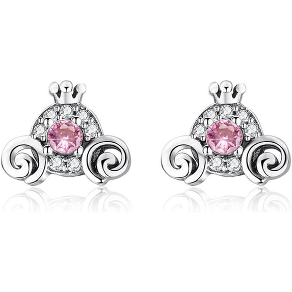 Cute Pumpkin Carriage Stud Earrings for Women 925 Sterling Silver Cubic Zirconia Vintage Lucky Princess Tiny Small Studs Cartilage Hypoallergenic Holiday Birthday Halloween Jewelry Dainty Gifts