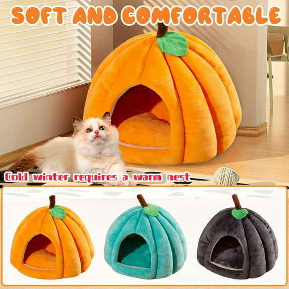 Cute Pumpkin Cat House Dog House Indoors Winter Warm Pet Dog Bed Foldable Fleece for All Seasons Warm And Thick Cat and Dog Bed OrangeM