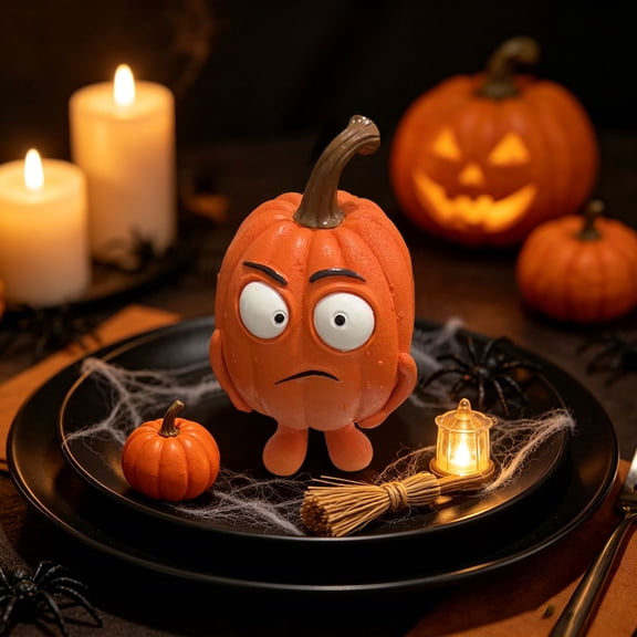 Cute Pumpkin Character Figurines Halloween Resin Decor with Expressions for Shelf Tabletop Display, 1 Count