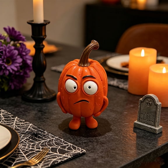 Cute Pumpkin Character Resin Figurines with Assorted Facial Expressions, Halloween Mini Pumpkin People Statue Set, for Tabletop Shelf Mantel Tiered Tray Home Party Holiday Decoration, B