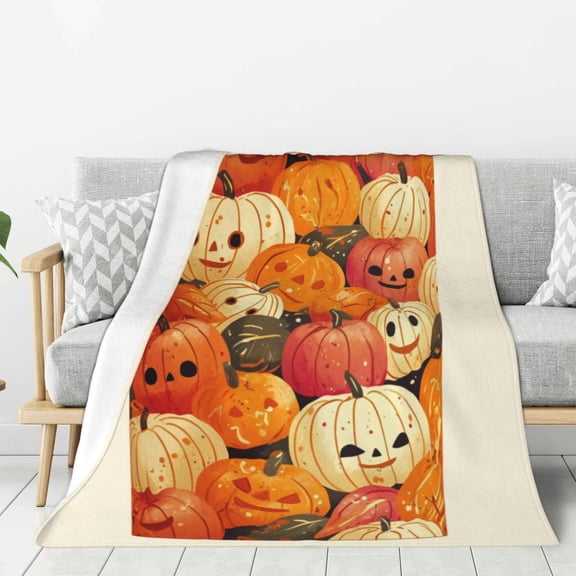 Cute Pumpkin Coffee Cup (5) Throw Blanket for Stylish Warm Winter Cabin Ultra-Soft Micro Fleece Blanket, Premium Microfiber, Silky Soft, Plush, Warm and Lightweight for Couch, Sofa, Bed - 50"X40"