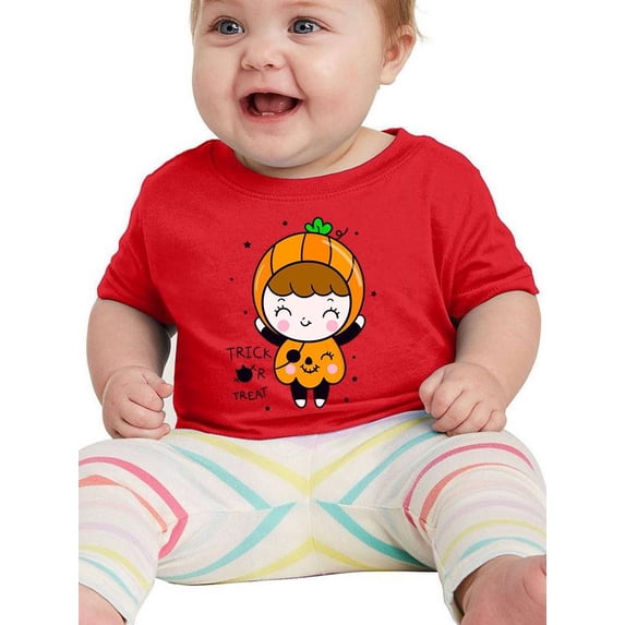 Cute Pumpkin Costume Girl. T-Shirt Infant -Image by Shutterstock, 24 Months