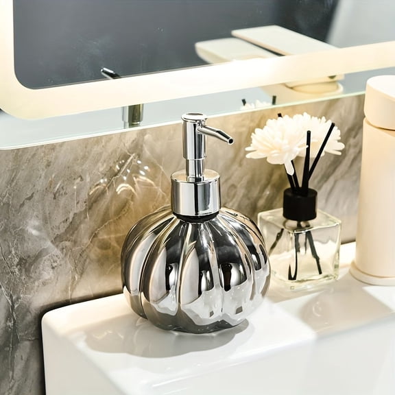 Cute Pumpkin Design Ceramic Soap Dispenser - 350ml Freestanding Liquid Pump Bottle for Bathroom and Kitchen Decor