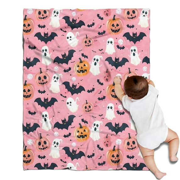 Cute Pumpkin Ghost Halloween Pattern Blanket,Comfortable Soft Flannel Throw Blanket,All Season,Warm Lightweight Blankets for Sofa Bed Couch Living Room Chair,30"x40"