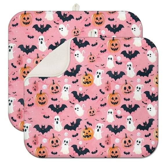 Cute Pumpkin Ghost Halloween Pattern Dish Drying Mat for Kitchen 1 Pack, Ultra Absorbent Microfiber Dishes Drainer Mats,16x18in(41x46cm)