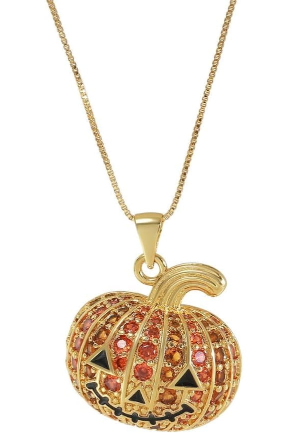 Cute Pumpkin Halloween Ornament Pendant Necklace Cubic Zirconia Dainty Orange Crystal Adjustable Chain Link Necklaces Delicate Fall Autumn Thanksgiving Jewelry Holiday Festival