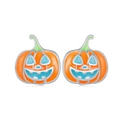 Cute Pumpkin Halloween Tiny Stud Earrings for Women Cartilage 925 Sterling Silver Skull Smiling Face Sleeper Tragus Small Studs