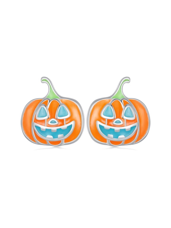 Cute Pumpkin Halloween Tiny Stud Earrings for Women Cartilage 925 Sterling Silver Skull Smiling Face Sleeper Tragus Small Studs