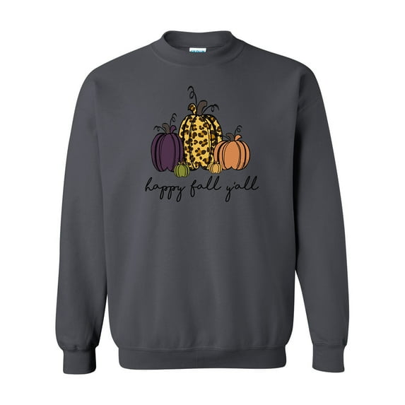 Cute Pumpkin Happy Fall Y'all Unisex Adult Long Sleeve Crewneck Sweatshirt-Charcoal-small