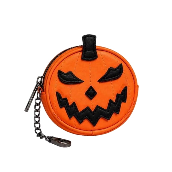 Cute Pumpkin Keychain Coin Purse, Orange Faux Leather Mini Pouch with 3D Face and Zipper, Halloween Themed Bag Accessory for Women