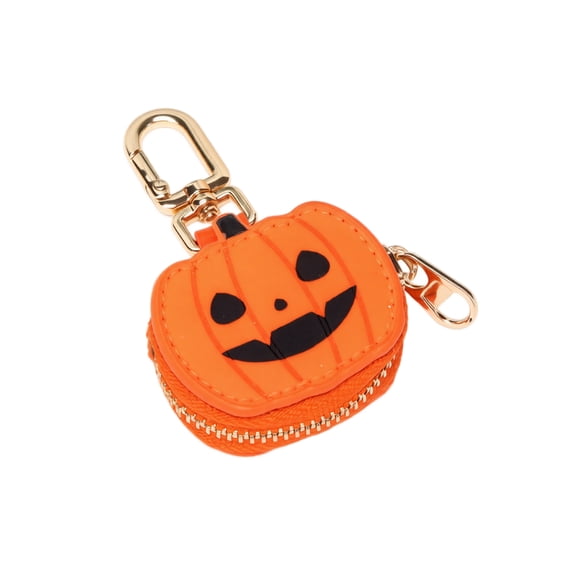 Cute Pumpkin Keychain Coin Purse, Orange PU Leather Mini Wallet with Zipper & Clip, Halloween Themed Bag Accessory for Women