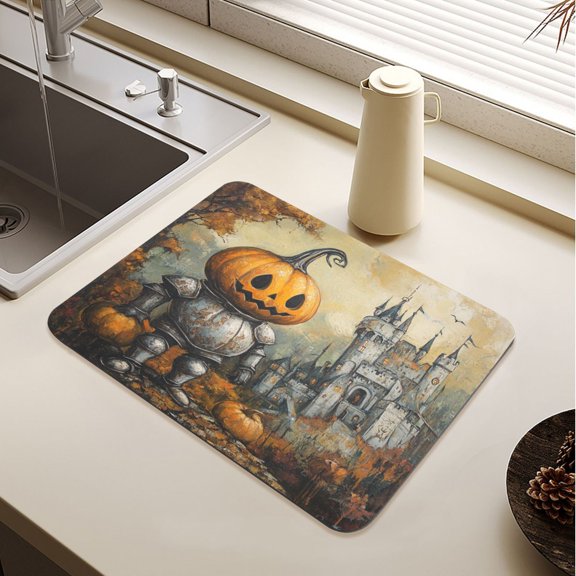Cute Pumpkin Knight Drying Mat Diatomaceous Earth Super Absorbent Non-slip Rubber Sole Heat Resistant 230 Degrees Fahrenheit 15.711.8in