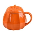 thumbnail image 1 of Cute Pumpkin Shaped Ceramic Coffee Mug with Lid and Handle, Heat Resistant Autumn Tea Cup for Home Office, Creative Fall Halloween Thanksgiving Gift for Women Men 5.7x4Inch, 1 of 8