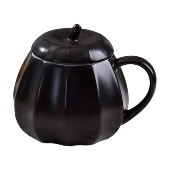 Cute Pumpkin Shaped Ceramic Coffee Mug with Lid and Handle, Heat Resistant Autumn Tea Cup for Home Office, Creative Fall Halloween Thanksgiving Gift for Women Men 5.7x4Inch