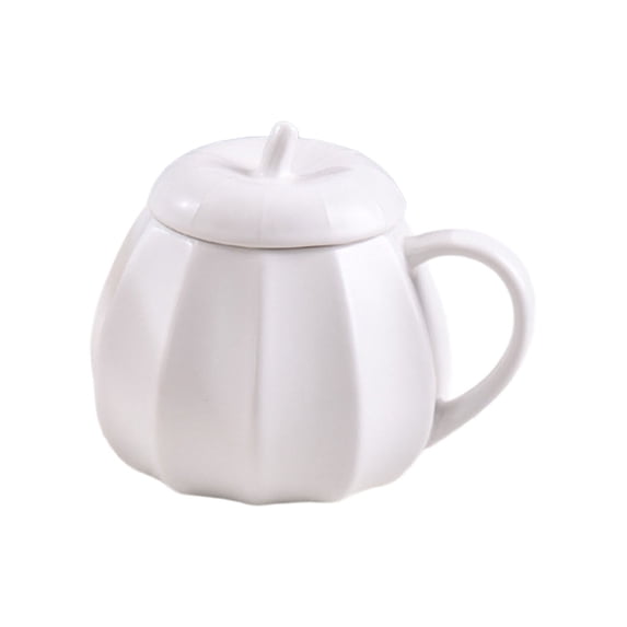 Cute Pumpkin Shaped Ceramic Coffee Mug with Lid and Handle, Heat Resistant Autumn Tea Cup for Home Office, Creative Fall Halloween Thanksgiving Gift for Women Men 5.7x4Inch