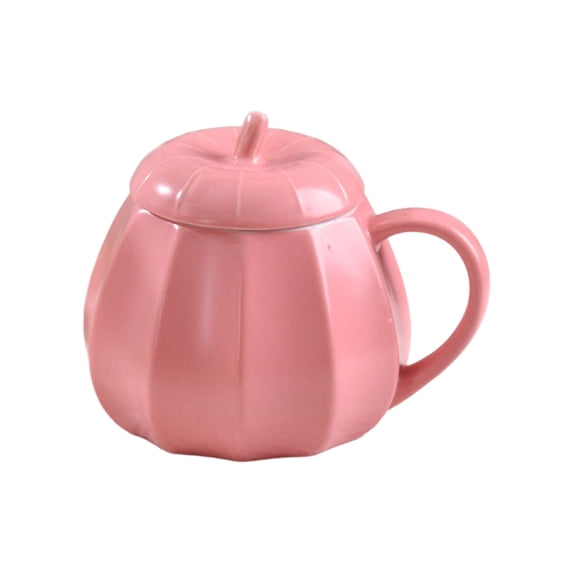 Cute Pumpkin Shaped Ceramic Coffee Mug with Lid and Handle, Heat Resistant Autumn Tea Cup for Home Office, Creative Fall Halloween Thanksgiving Gift for Women Men 5.7x4Inch