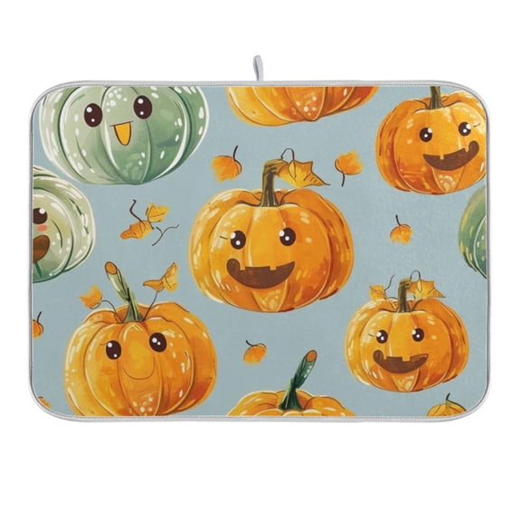 Cute Pumpkin and Leaf Dish Drying Mat 16x18 Absorbent Microfiber Draining Rack Pad for Kitchen Counter Sink