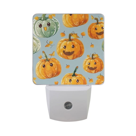 Cute Pumpkin and Leaf Night Light 2 Pack LED Nightlight Plug into Wall Dusk to Dawn Sensor Soft White