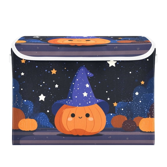 Cute Pumpkin at Halloween Starry Night Foldable Storage Bins with Lids Handles Collapsible Storage Containers Tote Boxes 16.5 x 12.6 x 11.8 inches