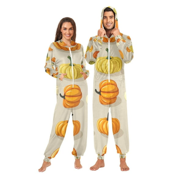 Cute Pumpkins Adult Onesie Pajamas Slim Fit Christmas One Piece Suit Pjs for Women and Men Hooded Zipper