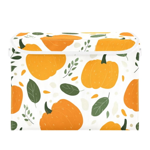 Cute Pumpkins Leaves Thanksgiving Foldable Storage Bins with Lids Handles Collapsible Storage Containers Tote Boxes 16.5 x 12.6 x 11.8 inches