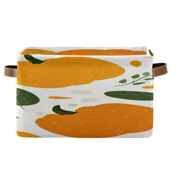 Cute Pumpkins Leaves Thanksgiving Square Storage Bins with Handles Collapsible Containing Box 1 Pack