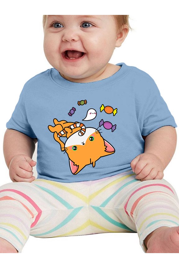 Cute Pumpkitty W Candy. T-Shirt Infant -Image by Shutterstock, 6 Months