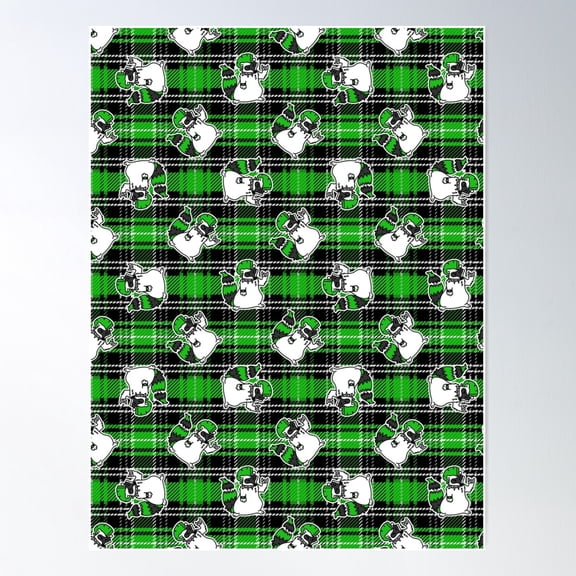 Cute Punk Animal On Plaid Background Vector Pattern. Poster Wall Art Modern Wall Decor For Living Room Bedroom Art