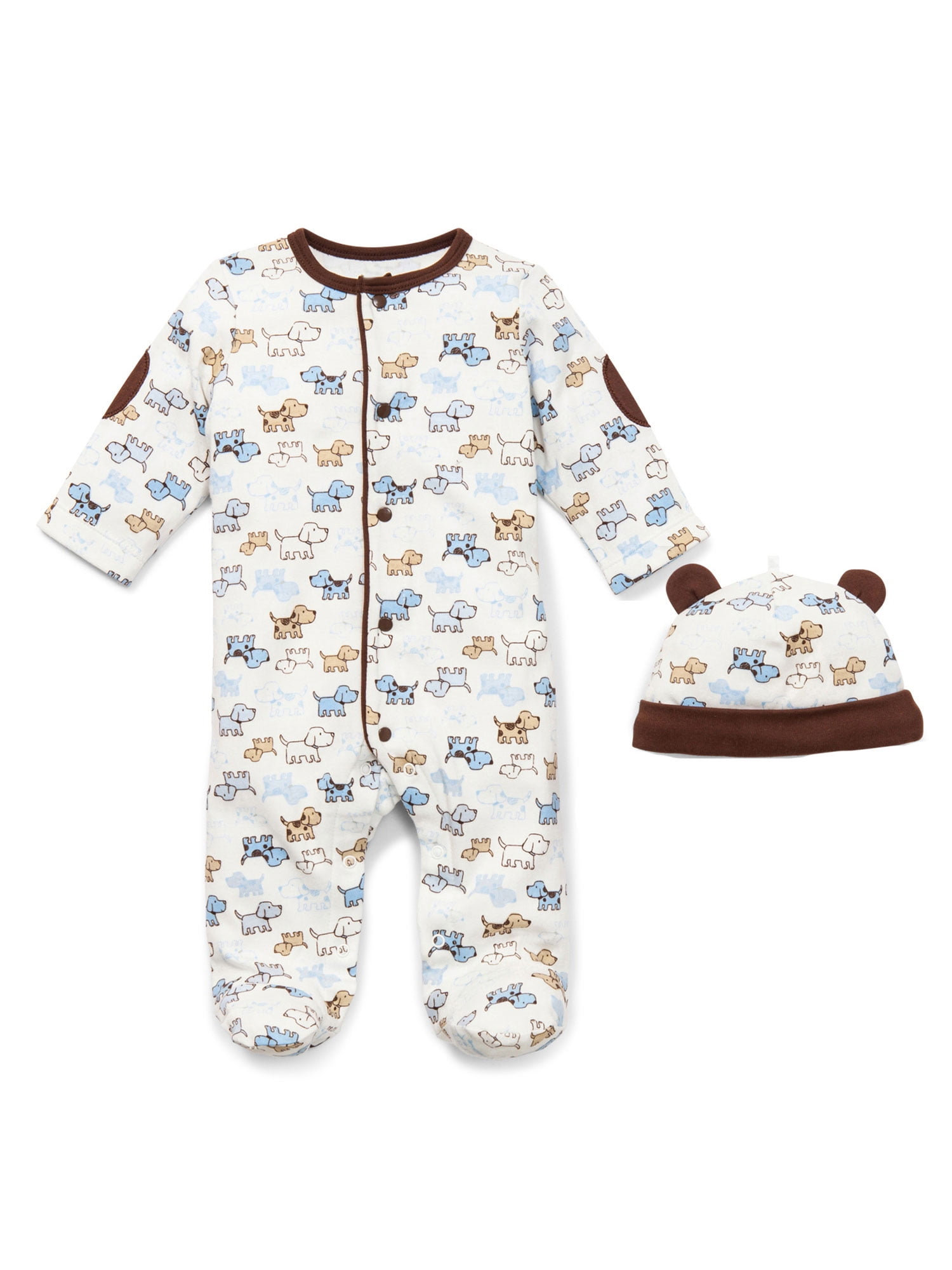 Cute Puppies Snap Front Footie Pajamas with Hat For Baby Boys Sleep N Play  One Piece Romper Coverall Cotton Infant Footed Sleeper; Pijamas Para Bebes  - White Puppy Print - Newborn - Walmart.com, image size:1500x2000