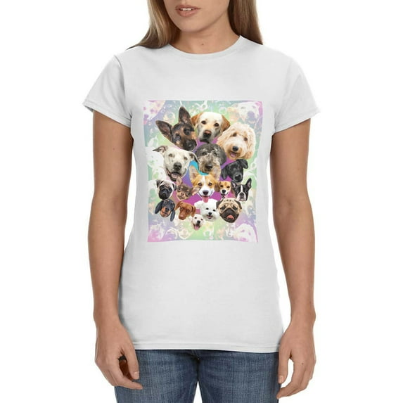 Cute Puppies and Dogs Pop Art Collage Womens Shirt Puppies Galore Tee