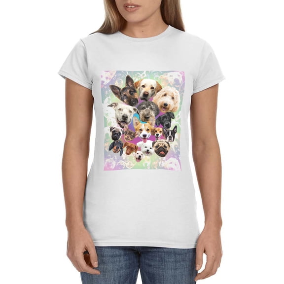 Cute Puppies and Dogs Pop Art Collage Womens Shirt Puppies Galore Tee