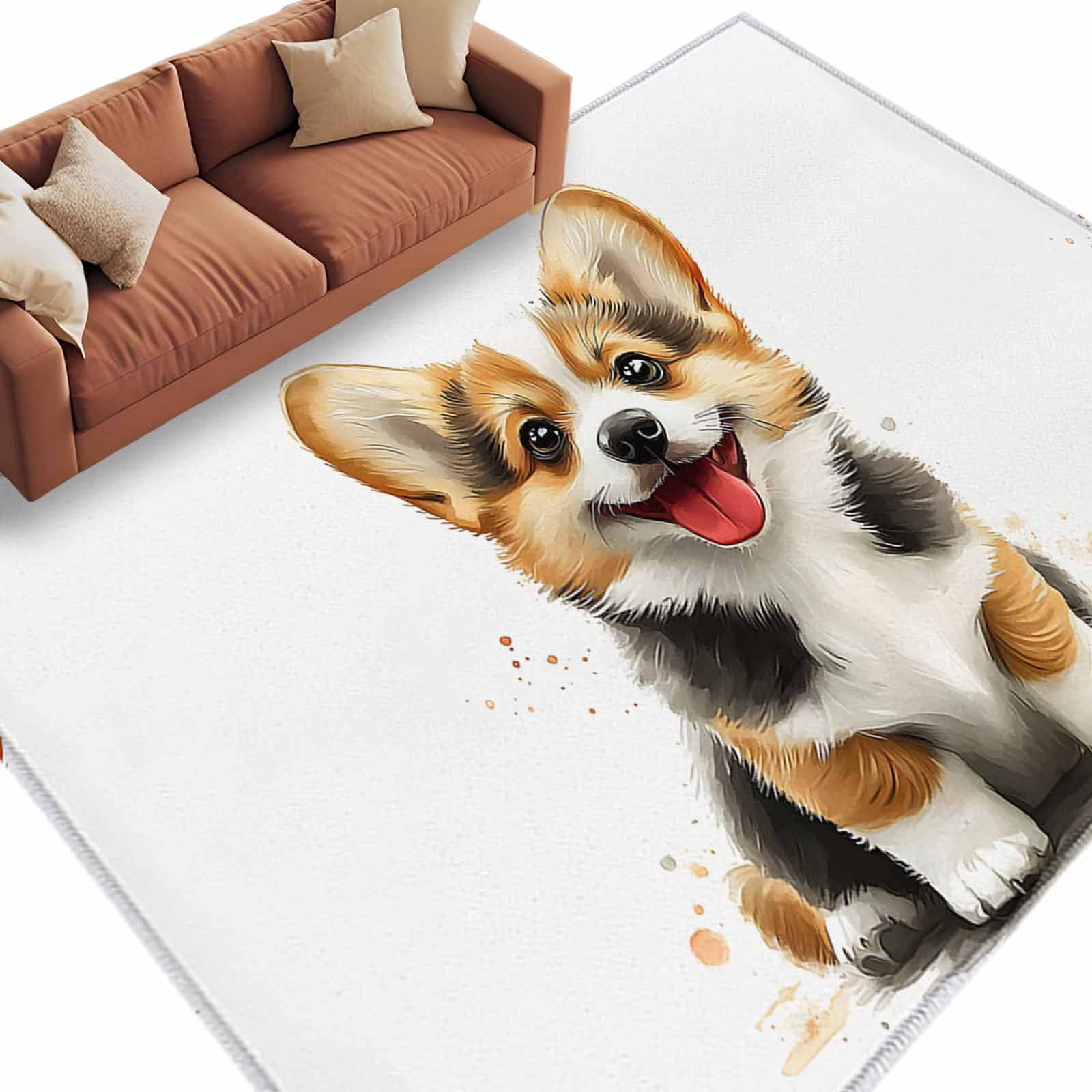 Cute Puppy Area Rug 8x10ft Country Cartoon Style Brown Dog Non-Slip ...