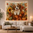 thumbnail image 1 of Cute Puppy in Basket with Sunflowers and Maple Leaves, Playful Rustic Style for Dog Lovers, Harvest Wall Art, Housewarming Gift, Tapestry Wall Hanging for Bedroom and Living Room, 1 of 7