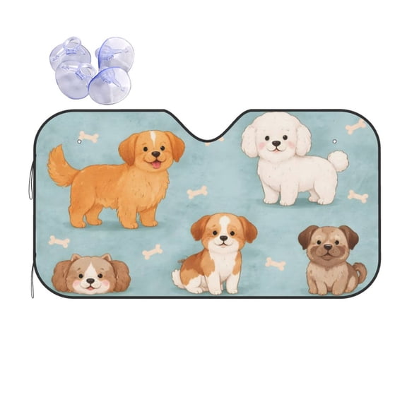 Cute Puppy Cartoon Dog Car Windshield Sun Shade Universal Fit Auto Sun Visor Protector