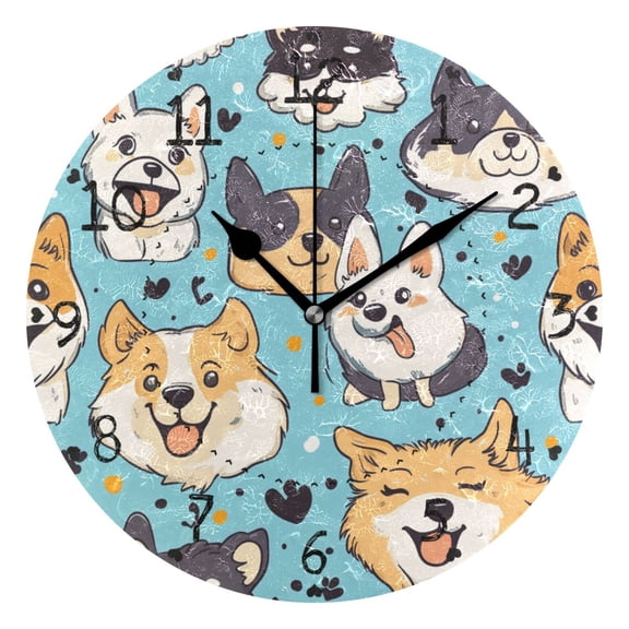 Cute Puppy Cartoon Picture Round Wall Clock Silent Battery Operated Home Decor for Living Room Bedroom