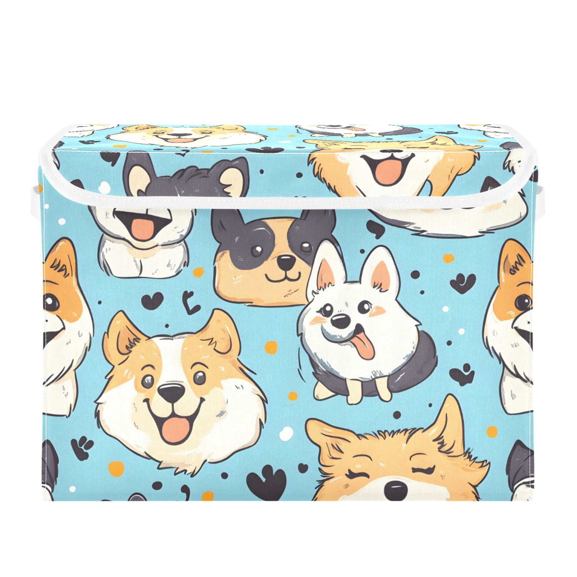 Cute Puppy Cartooncute Puppy Cartoon Picture Large Storage Bins with Linen Collapsible Lid Storage Box 16.7 x 12.6 x 11.8in