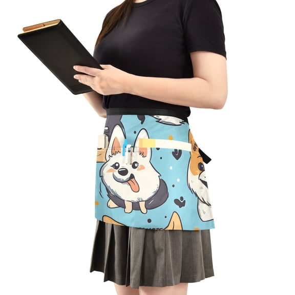 Cute Puppy Cartooncute Puppy Cartoon Picture Server Apron with 3 Pockets Waist Apron for Waiter Waitress