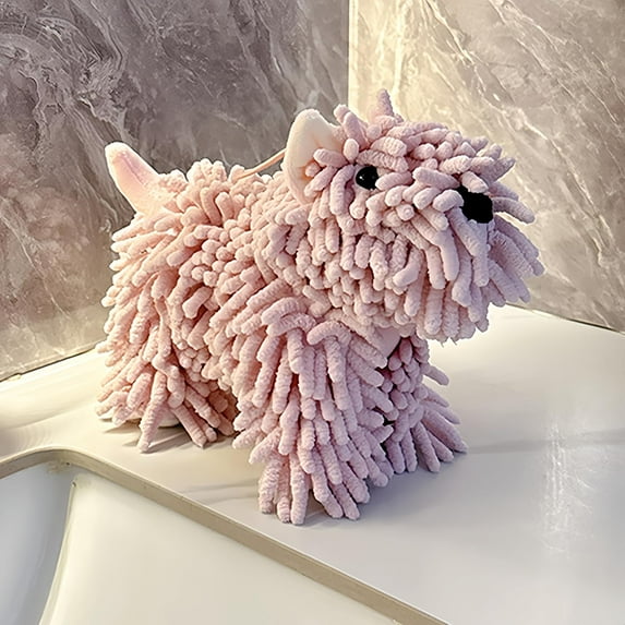 Cute Puppy Chenille Hand Towel for Bathroom Kitchen 10.2x5.1 Inch Fluffy Soft Absorbent Chenille Towel Funny Hand Towels Gift for Women Dog Lovers